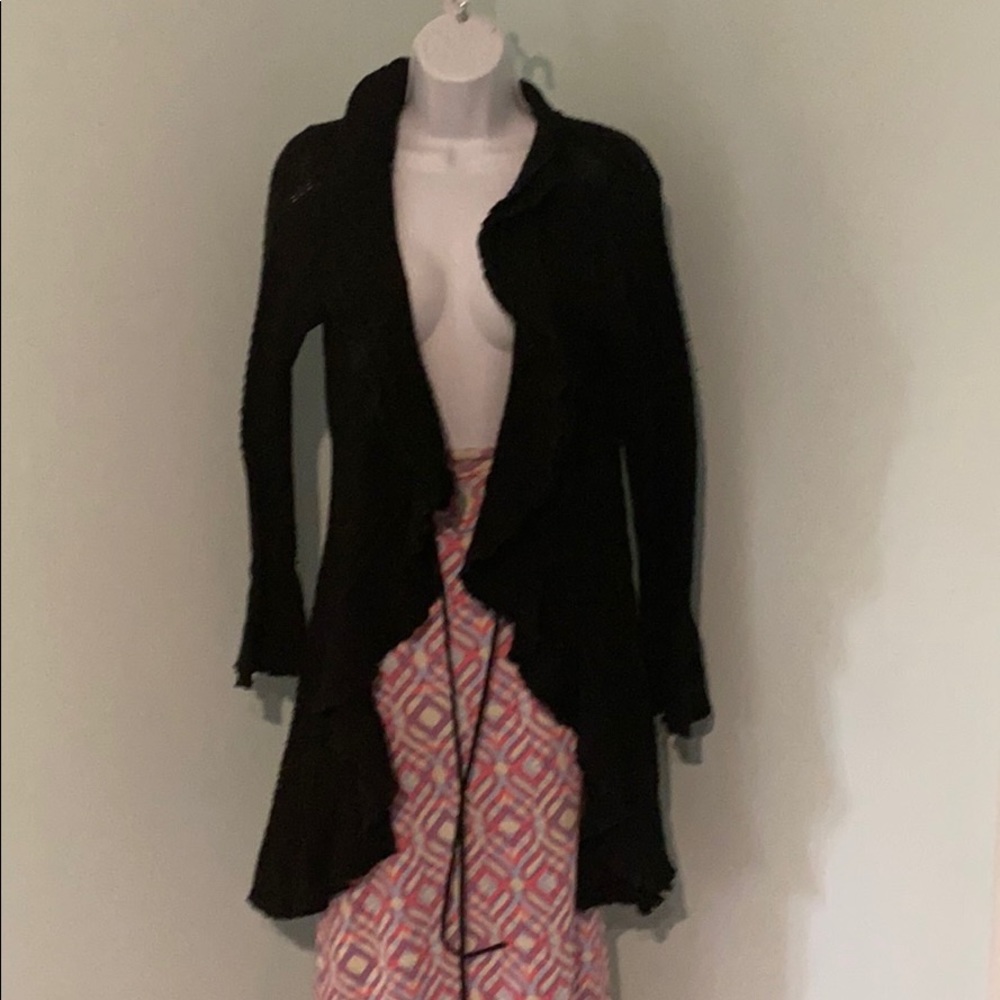 Black ruffle cardigan size 14 lambs wool mix